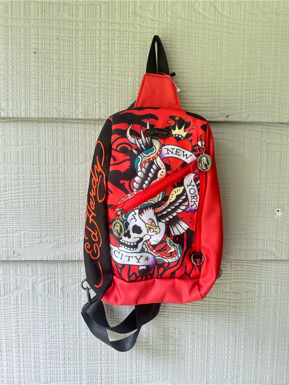 Ed Hardy New York City Skull Eagle Graphic Sling bag NWT UNISEX